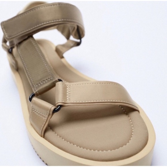 Zara Platform Platform Sandals Strappy Satin Effect Beige Shoes Size EU 37/ US 7 - Picture 1 of 14